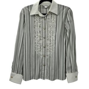 St John Sport Shirt Womens Small White Stripe Lace Top